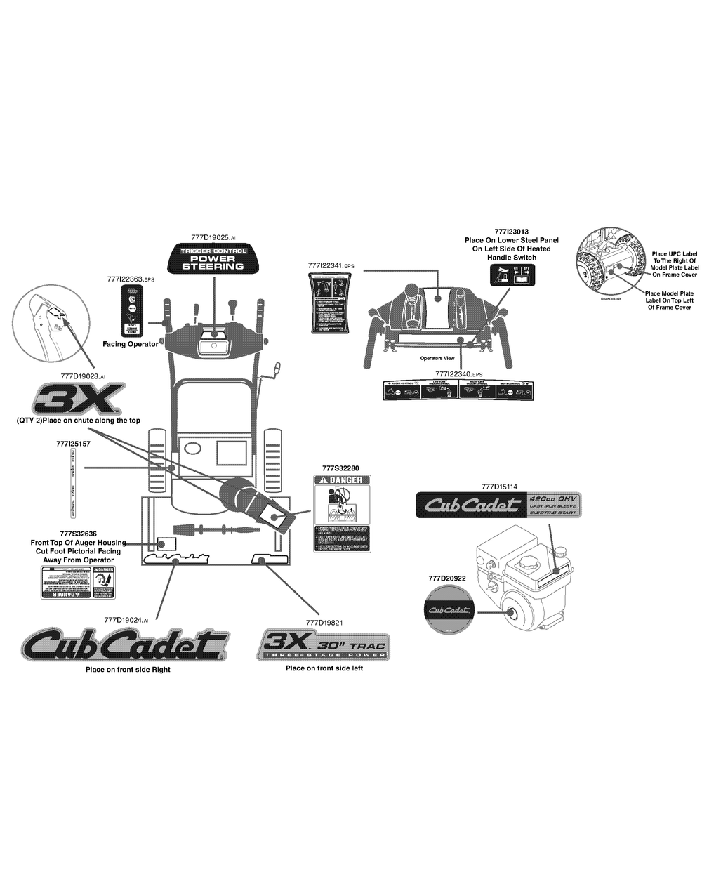 Label Map 31ah77sz710 Diagram and Parts List for 3X30-INCHTRAC31AH77SZ (31AH77SZ710)(2015) Cub Cadet Snow Blower